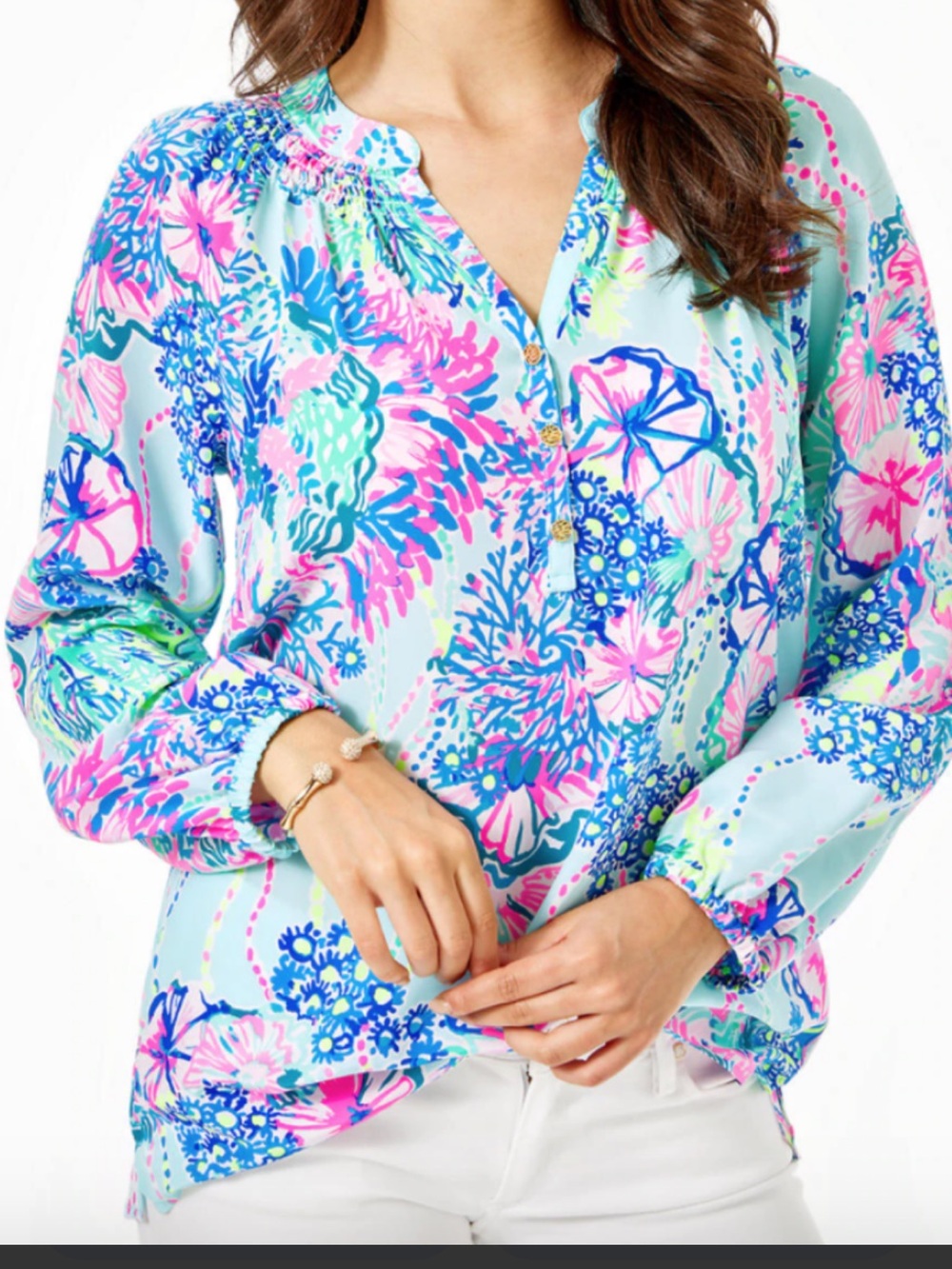 Gently Loved Silk Lily Pulitzer Beach you to it Blouse